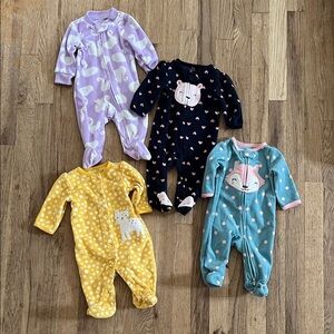Carter's Baby Girl Fleece One Piece Footie Sleepers Pajamas Lot 3 Months